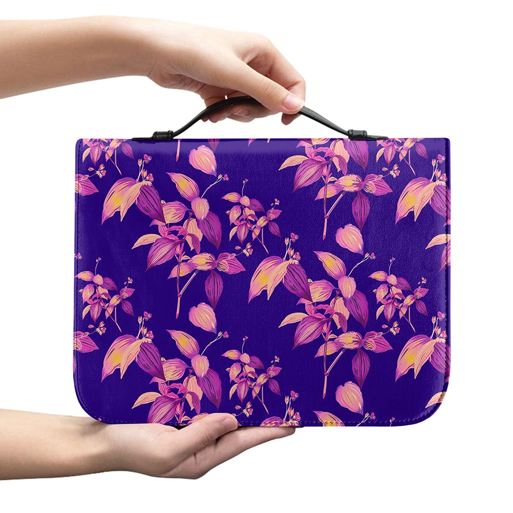 Purple Tropical Hawaiian Pattern Print Leather Bible Cover
