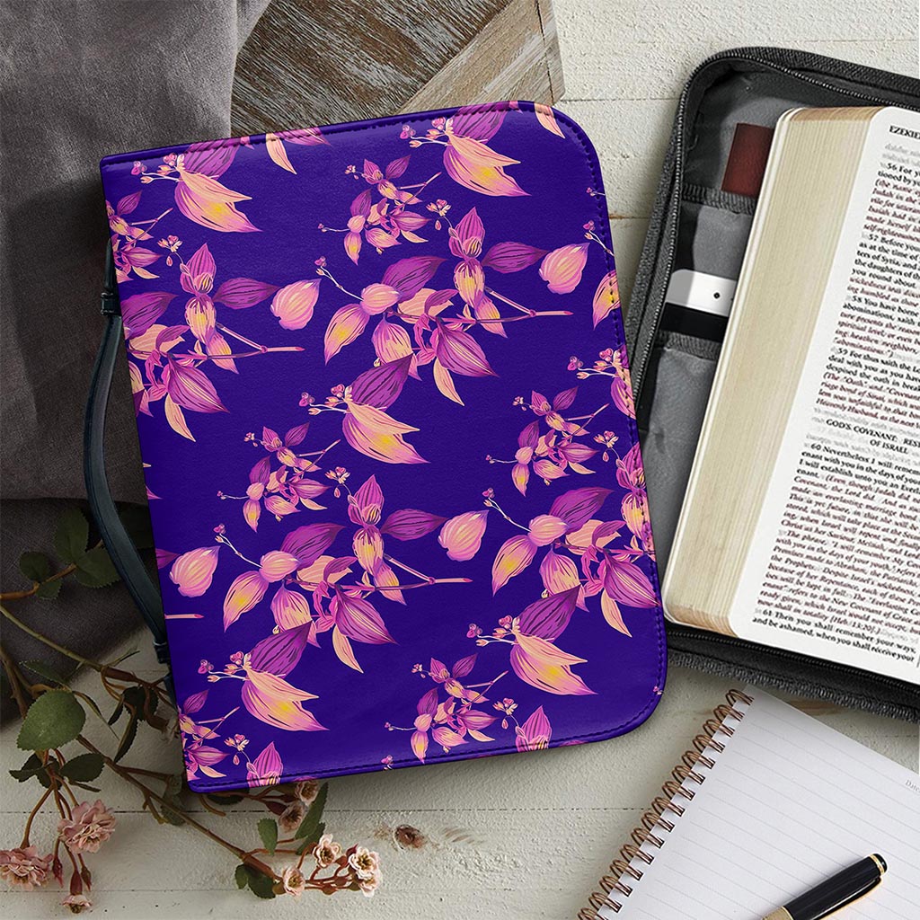 Purple Tropical Hawaiian Pattern Print Leather Bible Cover