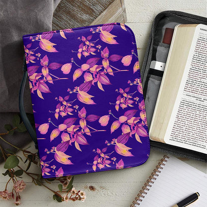 Purple Tropical Hawaiian Pattern Print Leather Bible Cover