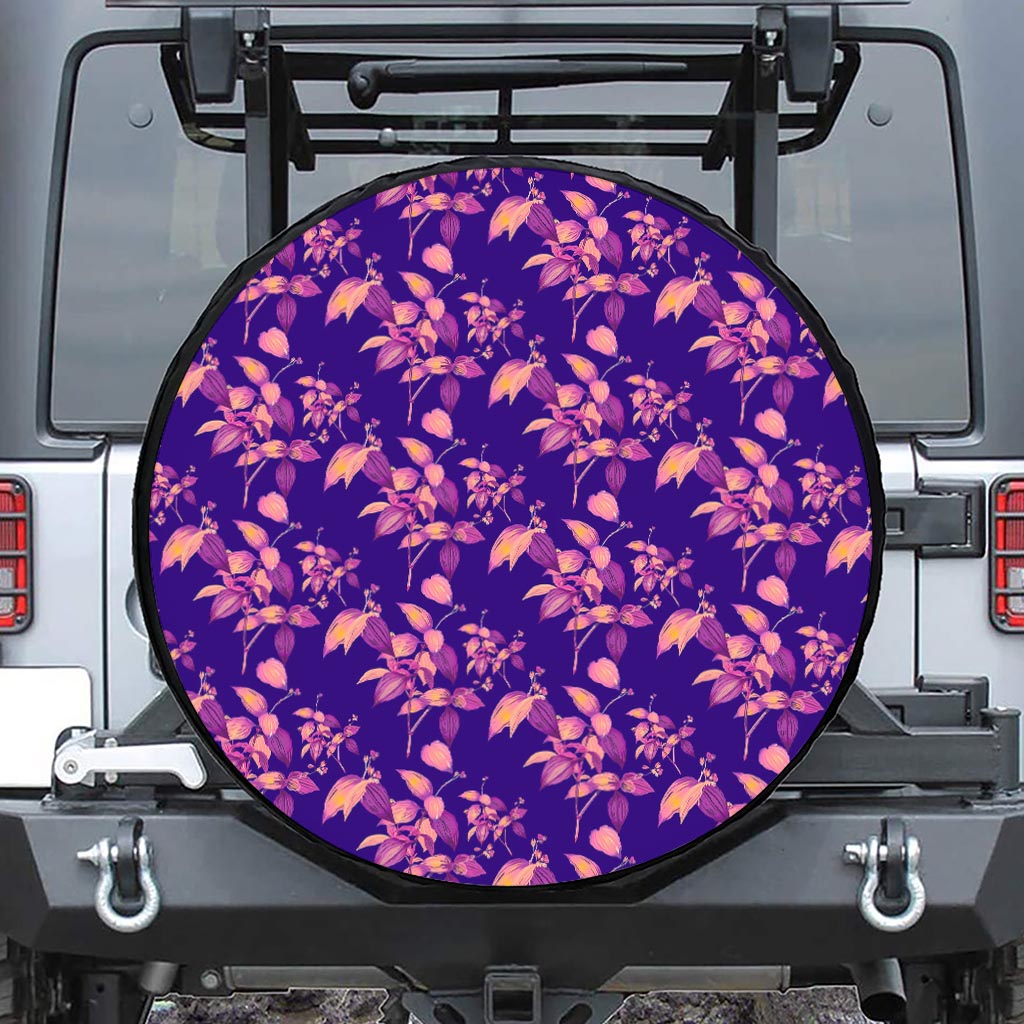 Purple Tropical Hawaiian Pattern Print Leather Spare Tire Cover