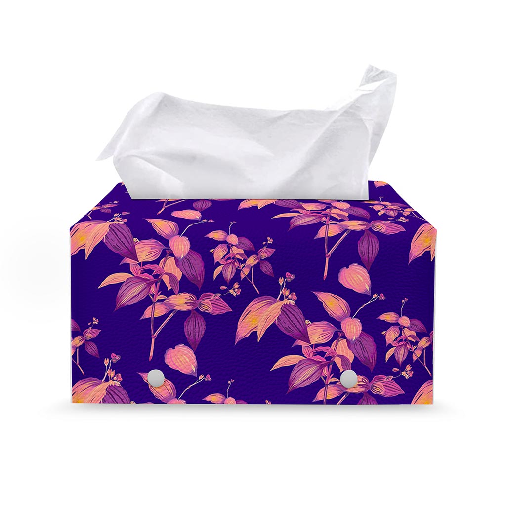 Purple Tropical Hawaiian Pattern Print Leather Tissue Box Cover