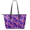 Purple Tropical Hawaiian Pattern Print Leather Tote Bag With Zipper
