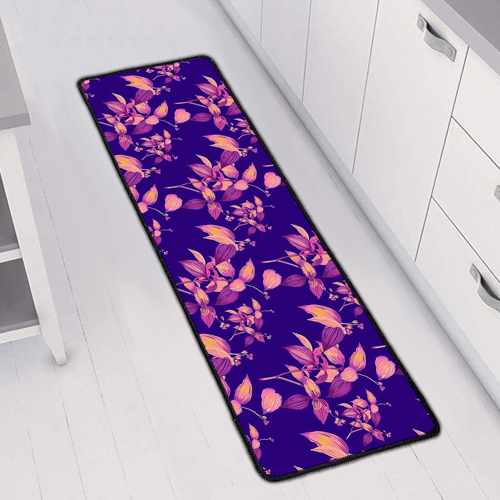 Purple Tropical Hawaiian Pattern Print Long Kitchen Mat
