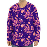 Purple Tropical Hawaiian Pattern Print Long Sleeve Baseball Jersey