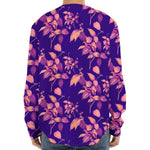 Purple Tropical Hawaiian Pattern Print Long Sleeve Baseball Jersey