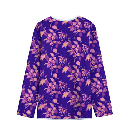 Purple Tropical Hawaiian Pattern Print Long Sleeve Short Coat