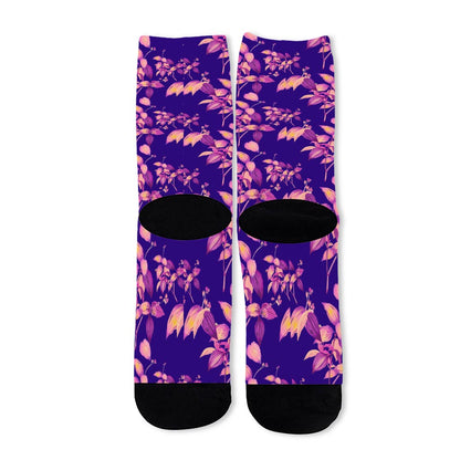 Purple Tropical Hawaiian Pattern Print Long Socks