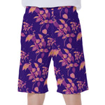 Purple Tropical Hawaiian Pattern Print Men's Beach Shorts