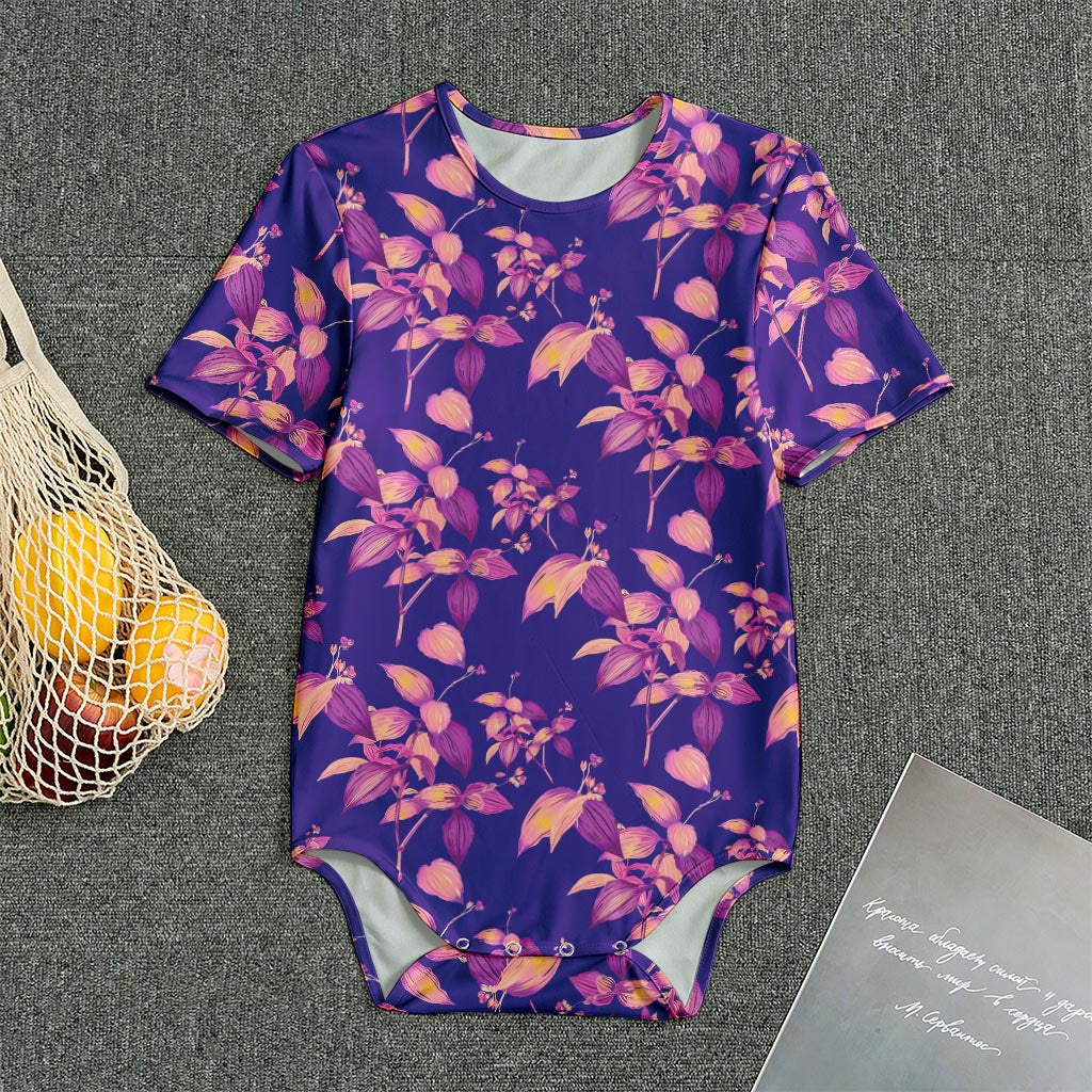 Purple Tropical Hawaiian Pattern Print Men's Bodysuit