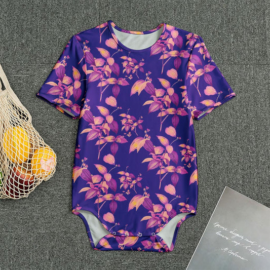 Purple Tropical Hawaiian Pattern Print Men's Bodysuit