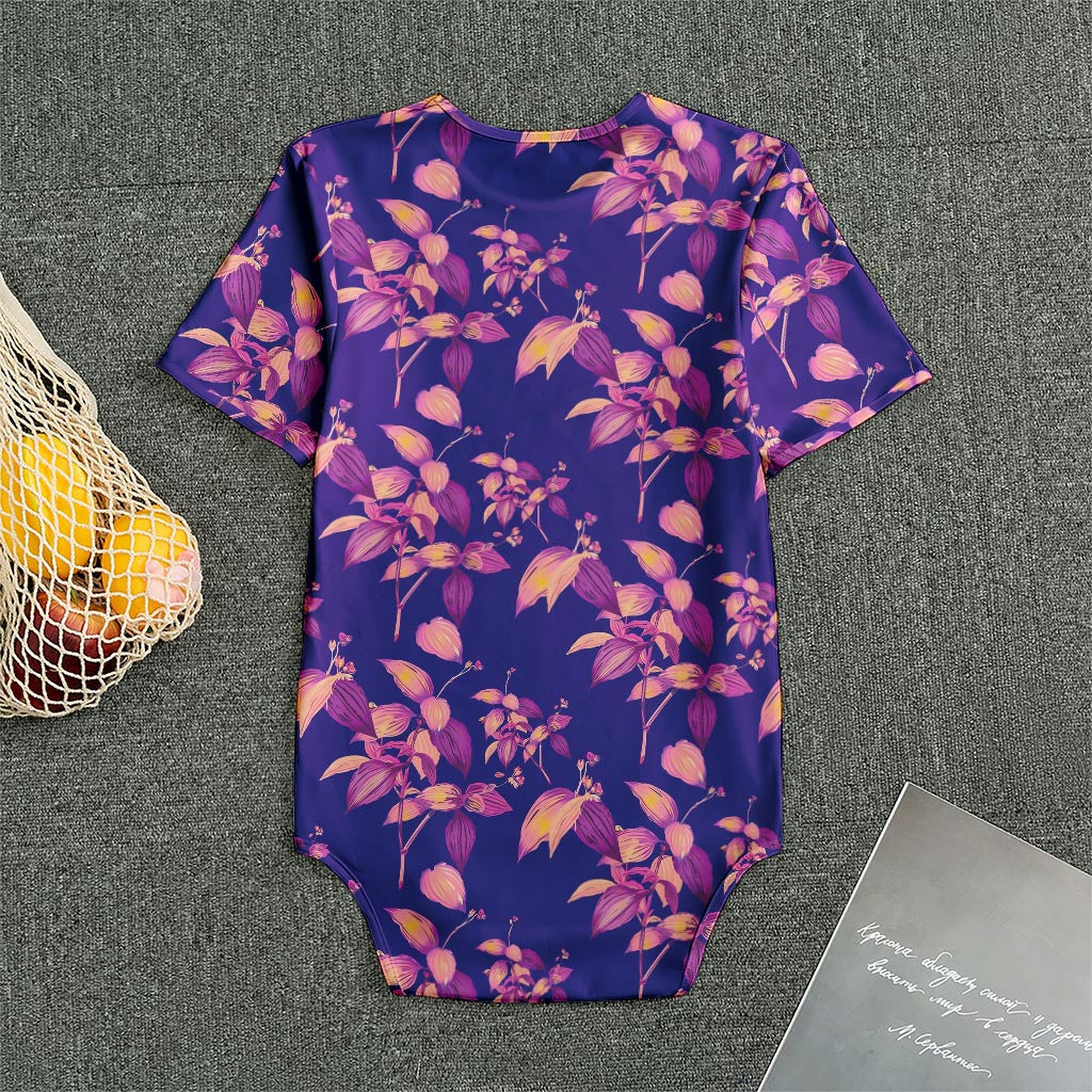 Purple Tropical Hawaiian Pattern Print Men's Bodysuit