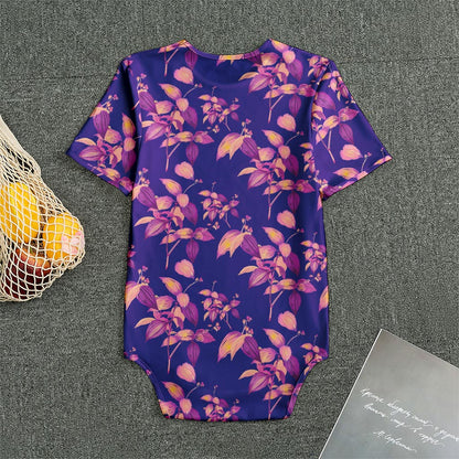 Purple Tropical Hawaiian Pattern Print Men's Bodysuit
