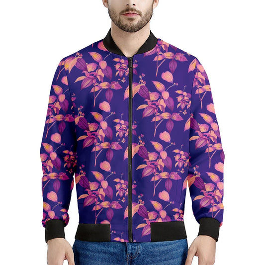 Purple Tropical Hawaiian Pattern Print Men's Bomber Jacket