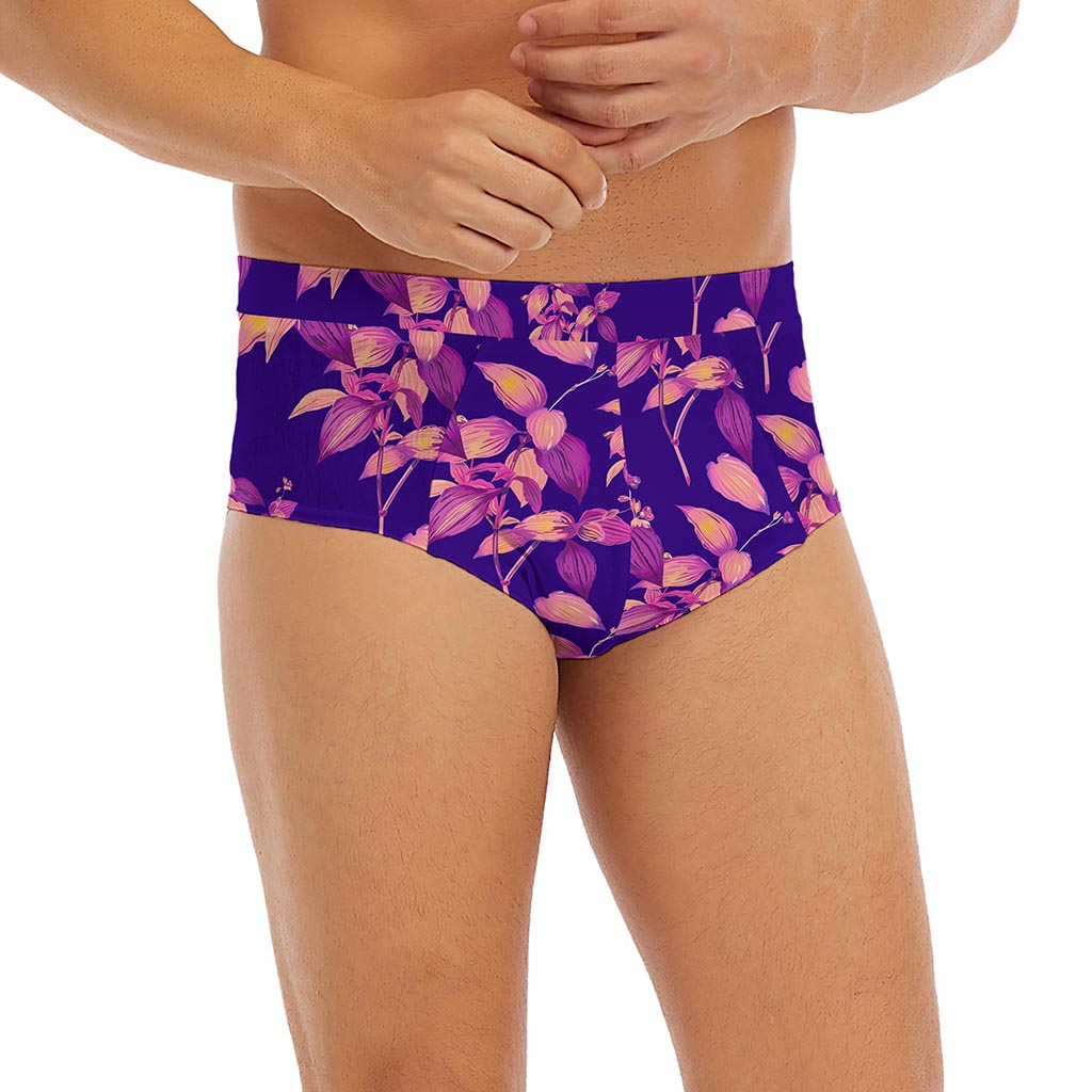 Purple Tropical Hawaiian Pattern Print Men's Briefs