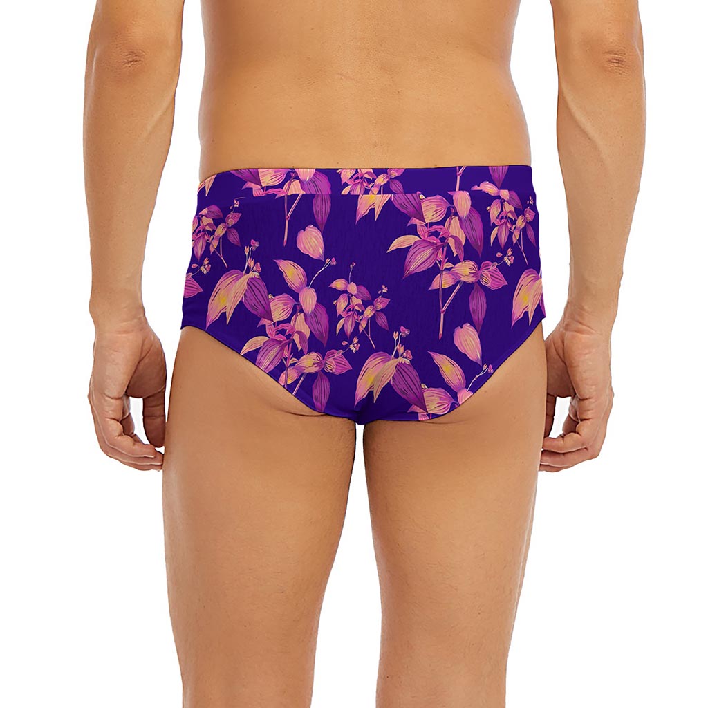 Purple Tropical Hawaiian Pattern Print Men's Briefs
