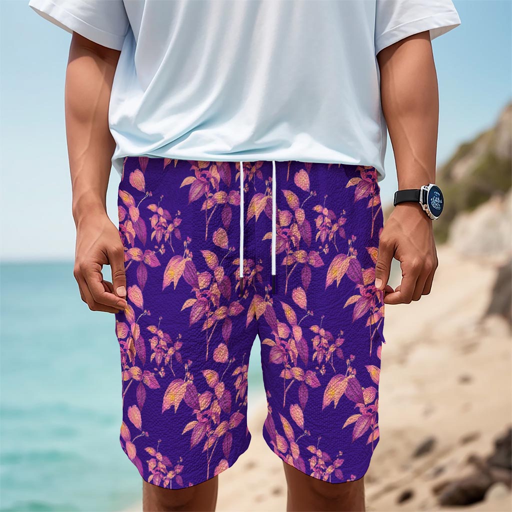 Purple Tropical Hawaiian Pattern Print Men's Cargo Shorts