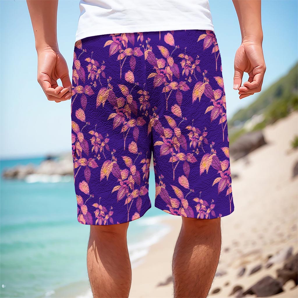 Purple Tropical Hawaiian Pattern Print Men's Cargo Shorts
