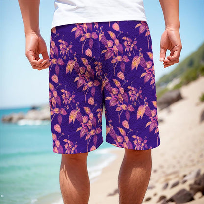 Purple Tropical Hawaiian Pattern Print Men's Cargo Shorts
