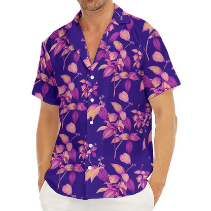 Purple Tropical Hawaiian Pattern Print Men's Deep V-Neck Shirt