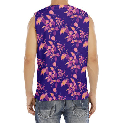 Purple Tropical Hawaiian Pattern Print Men's Fitness Tank Top