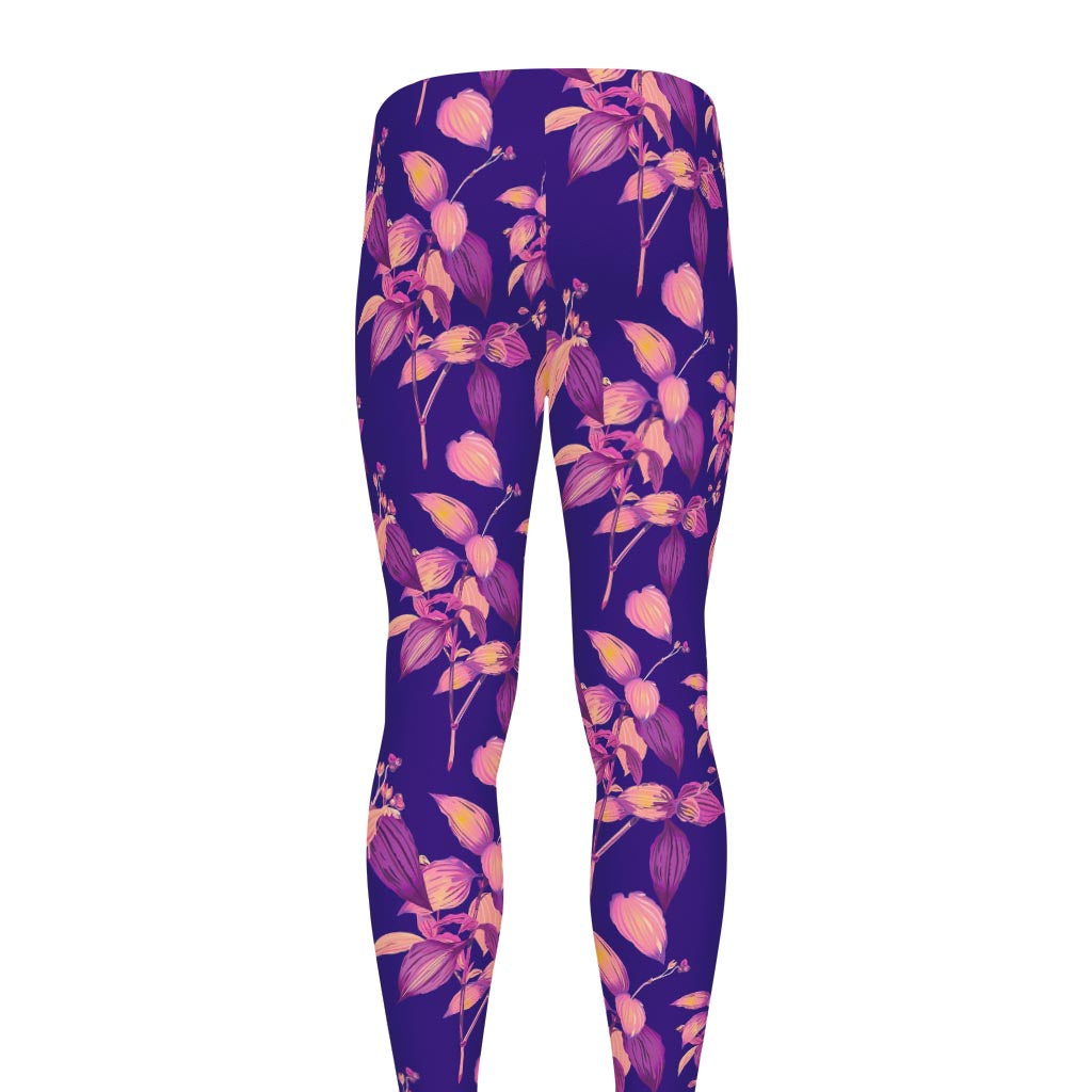 Purple Tropical Hawaiian Pattern Print Men's leggings