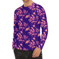 Purple Tropical Hawaiian Pattern Print Men's Long Sleeve Rash Guard