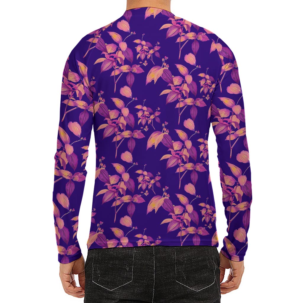 Purple Tropical Hawaiian Pattern Print Men's Long Sleeve Rash Guard