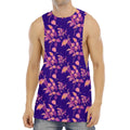 Purple Tropical Hawaiian Pattern Print Men's Muscle Tank Top