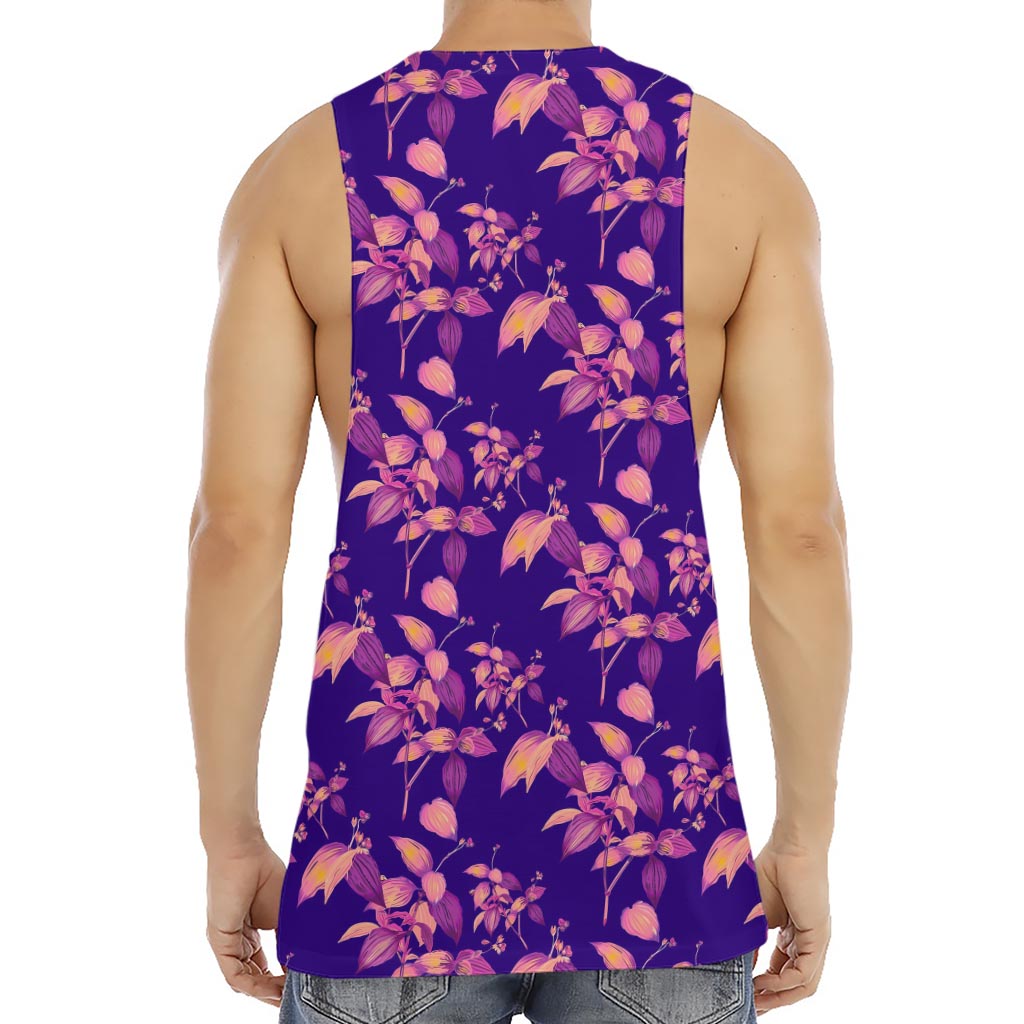 Purple Tropical Hawaiian Pattern Print Men's Muscle Tank Top
