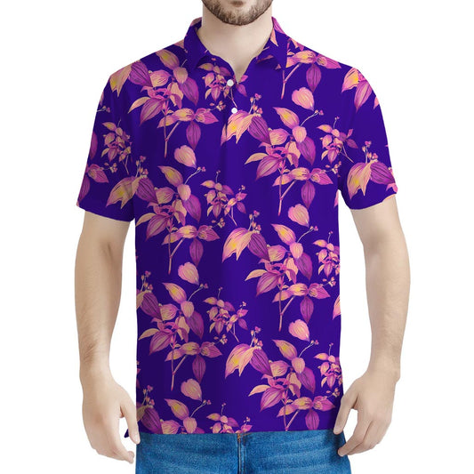 Purple Tropical Hawaiian Pattern Print Men's Polo Shirt