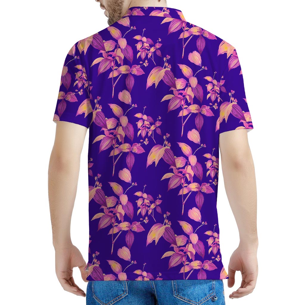 Purple Tropical Hawaiian Pattern Print Men's Polo Shirt
