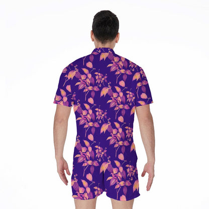 Purple Tropical Hawaiian Pattern Print Men's Rompers