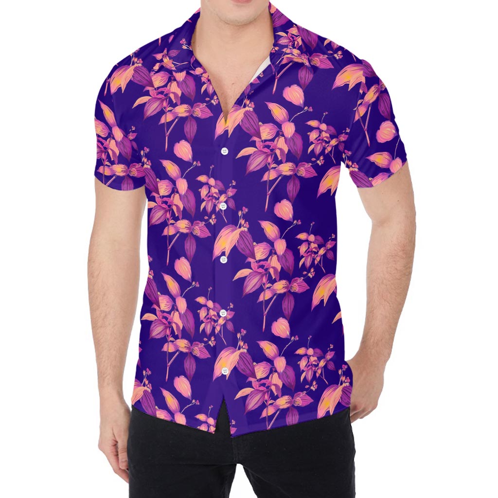 Purple Tropical Hawaiian Pattern Print Men's Shirt