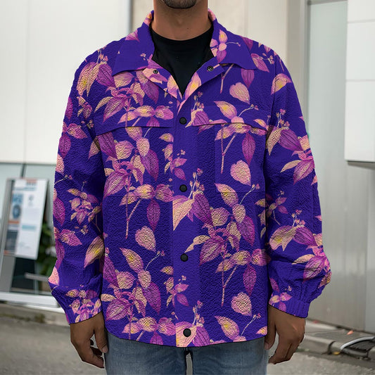 Purple Tropical Hawaiian Pattern Print Men's Shirt Jacket