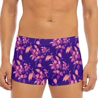 Purple Tropical Hawaiian Pattern Print Men's Short Boxer Briefs