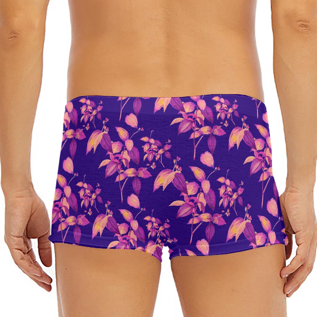 Purple Tropical Hawaiian Pattern Print Men's Short Boxer Briefs
