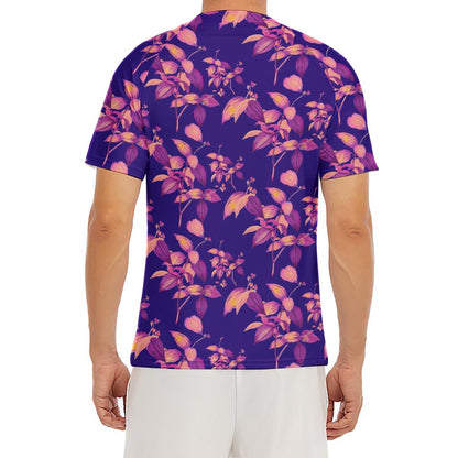 Purple Tropical Hawaiian Pattern Print Men's Short Sleeve Rash Guard