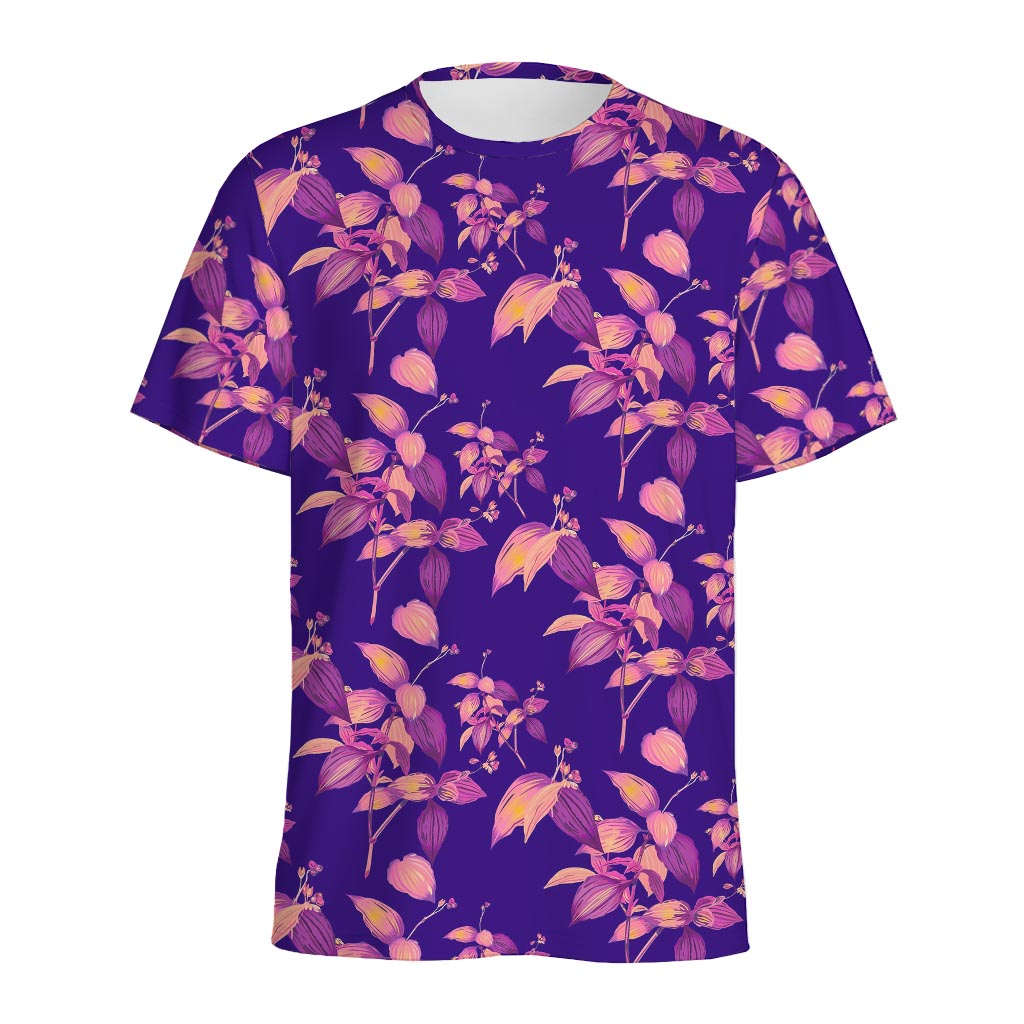 Purple Tropical Hawaiian Pattern Print Men's Sports T-Shirt