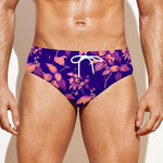 Purple Tropical Hawaiian Pattern Print Men's Swim Briefs