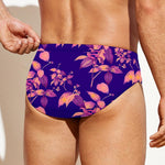 Purple Tropical Hawaiian Pattern Print Men's Swim Briefs