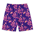 Purple Tropical Hawaiian Pattern Print Men's Swim Trunks