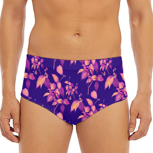 Purple Tropical Hawaiian Pattern Print Men's Triangle Swim Briefs