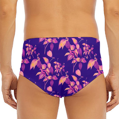 Purple Tropical Hawaiian Pattern Print Men's Triangle Swim Briefs