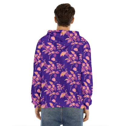 Purple Tropical Hawaiian Pattern Print Men's Velvet Pullover Hoodie