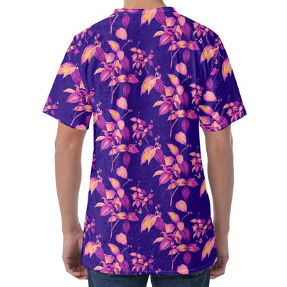 Purple Tropical Hawaiian Pattern Print Men's Velvet T-Shirt