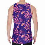 Purple Tropical Hawaiian Pattern Print Men's Velvet Tank Top