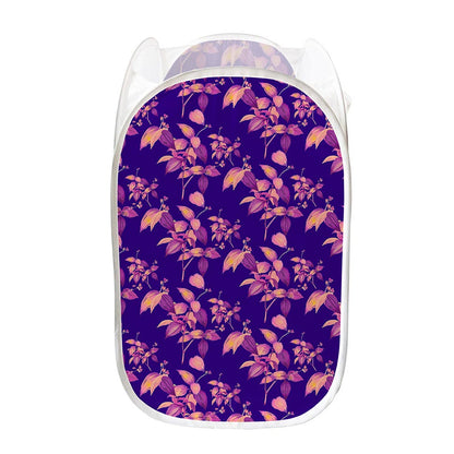 Purple Tropical Hawaiian Pattern Print Mesh Laundry Hamper