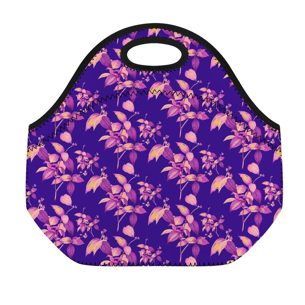 Purple Tropical Hawaiian Pattern Print Neoprene Lunch Bag