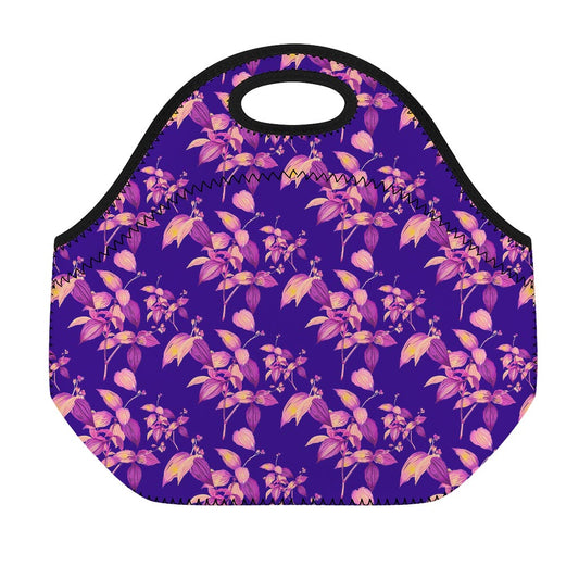 Purple Tropical Hawaiian Pattern Print Neoprene Lunch Bag