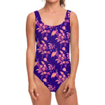 Purple Tropical Hawaiian Pattern Print One Piece Swimsuit